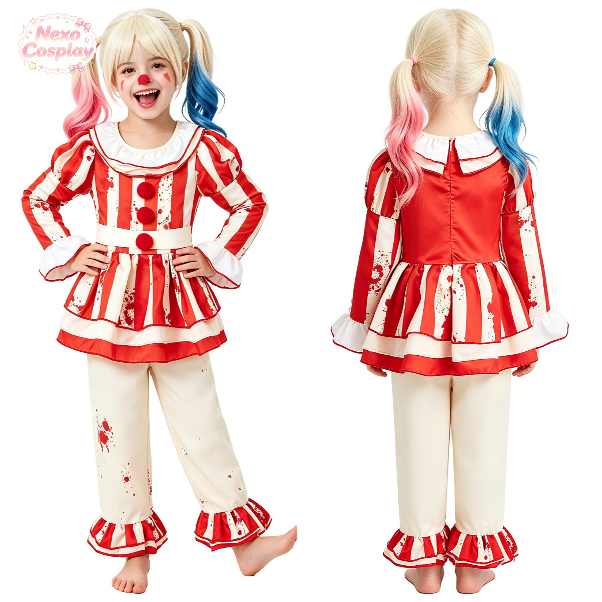 Kids Cosplay Anime - Детский красно-белый полосатый костюм клоуна-ужаса, костюм